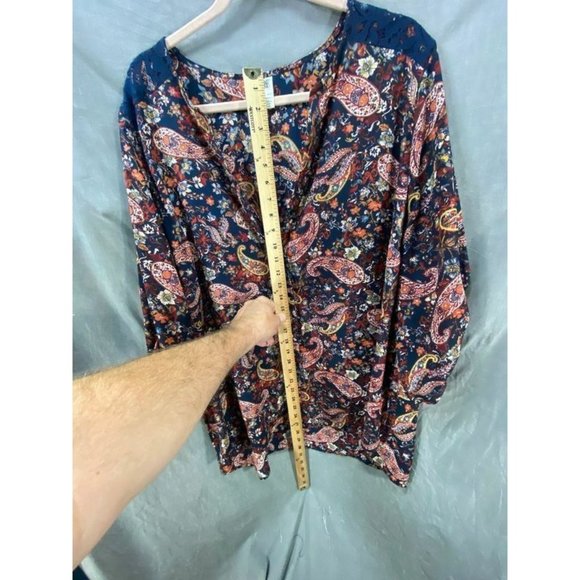 Terrra Sky‎ Shirt Women 1X Blue Orange Floral Paisley Long Sleeve Top Ladies. - Picture 7 of 8